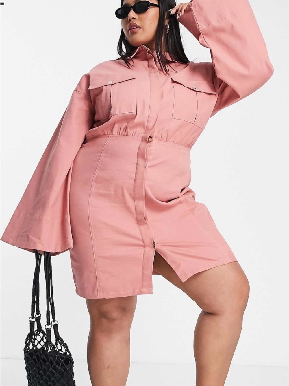 ASOS Curve Blush Pink Button-Front Shirt Dress